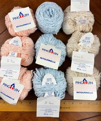 Lote de hilos Pingouin Ritournelle 114 Premium 9 pasteles @ 50 gramos azul, melocotón, beige @60yds Foto 1 de 3