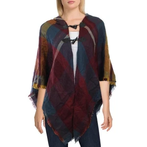 Accessory St. New York Womens Purple Plaid Toggle Ruana Poncho O/S BHFO 2741 - Picture 1 of 1