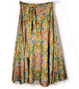 Flint & Moss EUC Satin Full A-line Skirt Sz Large Geometric Print City Art Boho - Picture 1 of 8