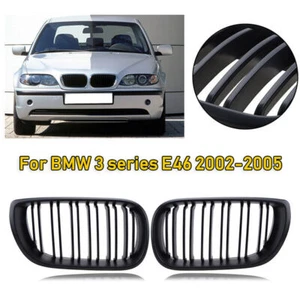 For BMW E46 Sedan Touring 2001-2005 Matte Black Double Line Kidney Grille Grill - Picture 1 of 8