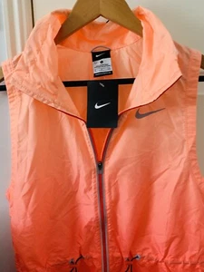 NIKE WOMENS TOP VEST ZIP ORANGE CORAL POCKETS Gym Sport Running NWT SZ S - Picture 1 of 7