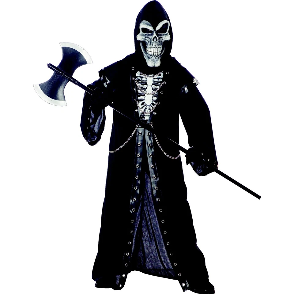 Fantasia de Halloween Crypt Master Kids Skeleton Reaper Black Robe 12-14 XL #5613 - Imagem 1 de 4