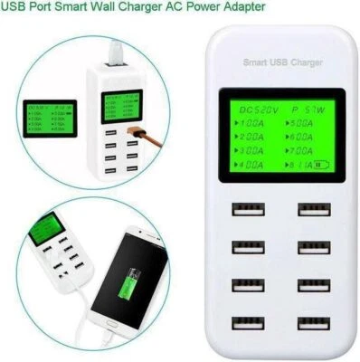 USB Wall Charger Station 40w 8A 8 Ports Multiple Devices Smart Phone Home Office - Image 1 of 4