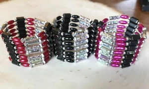 THERAPEUTIC MAGNETIC HEMATITE BEAD WRAP BRACELET NECKLACE SILVER BLACK PINK RED - Picture 1 of 8