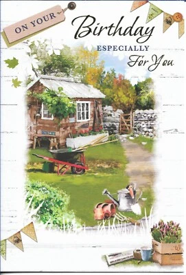 SIMON ELVIN OPEN MALE BIRTHDAY GREETING CARD 7"X5" GARDENING SHED