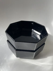 Arcoroc France Octime (2) Black Cereal Bowl Set Octagonal Shiny Glass Salad Soup - Picture 1 of 6