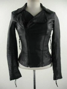 745 $ Damen XS June schwarz Leder Motorrad Jacke Biker Feld Motorrad durchgehender Reißverschluss - Bild 1 von 18