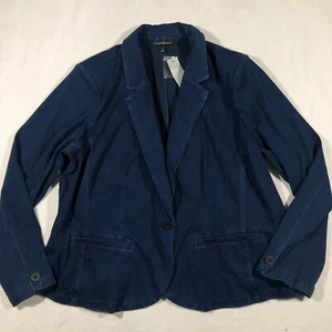 Lane Bryant Jacket Womens 24 Plus Denim Chambray Stretch Blazer Dark Blue NEW - Picture 1 of 15