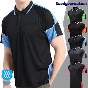 Work Polo Shirts Shor Sleeve hi vis panel chest pocket Black Blue Mens Ladies - Picture 1 of 70