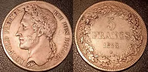 Belgique - Léopold Ier - 5 francs argent 1833 Position A inscription à droite ! - Foto 1 di 2