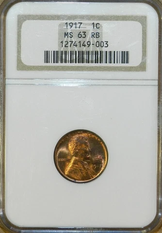 1917 P Lincoln Wheat Cent MS 63 RB - NGC Red Brown UNC BU [145] Cover