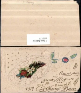 2003172,Präge AK Glückwunschkarte Handgemalt Blumen Schleife - Bild 1 von 1