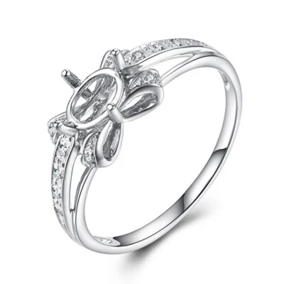 Anillo semi montaje de oro blanco de 10K diamantes reales SI/H ovalado de 6x4 mm a 7x5 mm hecho a mano Foto 1 de 4