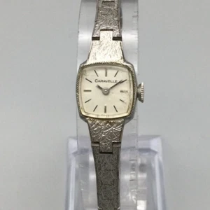 Vtg Caravelle Watch Women 14mm Silver Tone Stretch Band 1977 Manual Wind 6.75" - Picture 1 of 15