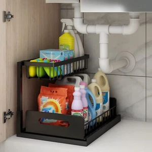Under Kitchen Sink Organizers and Storage 2 Tier Pull Out Cabinet Organizer M... - Picture 1 of 9