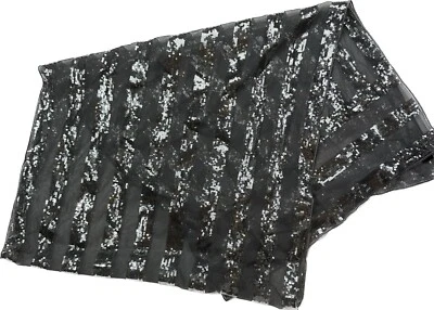 Cejon Womens Silver Sequined Stripes Hemmed Edge Scarf Wrap One Size - Image 1 of 3