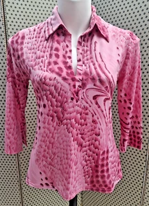 Etam Pink Stretchy Slinky Silver Animal Print Top Size 14 Y2K 90's 00's VGC - Picture 1 of 12