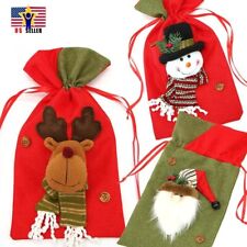 Christmas Santa Elk Snowman Wine Bottle Gift Warp Pouch Bag Canvas Tote Xmas
