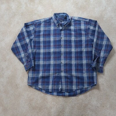 Van Heusen Flannel Shirt Long Sleeve Button Front Men's Large Blue Plaid - Image 1 of 4