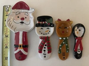 NEW Sleigh Bell Bistro Ceramic Christmas Measuring Spoons- 4 Pc - Picture 1 of 4