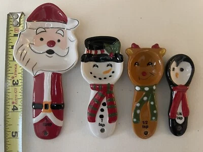 NEW Sleigh Bell Bistro Ceramic Christmas Measuring Spoons- 4 Pc - Image 1 of 4