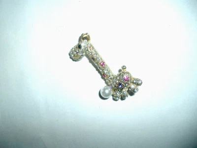 Betsey Johnson Gold Color GIRAFFE Pink Rhinestones White Pearl PIN BROOCH-NWT - Image 1 of 4