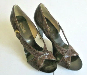 Michael Kors Women 9.5 Snakeskin High Heels Cross Over Buckle Patent Heel 4 inch - Picture 1 of 5