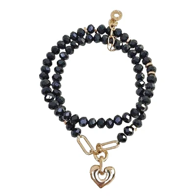 Brazalete Anne Klein Doble Capa Negro y Dorado Cuentas con Dije Corazón Nuevo sin Etiquetas Foto 1 de 3