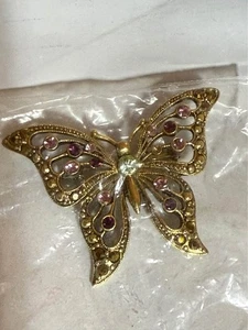Gold Schmetterling Brosche Anstecknadel - Edelsteine 1,5" - Bild 1 von 4
