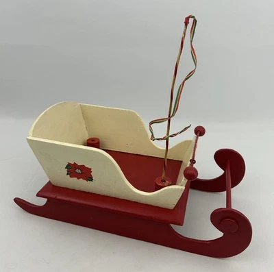 Trineo de madera navideño vintage hecho a mano con cinta 'látigo' decoración navideña de Papá Noel Foto 1 de 4