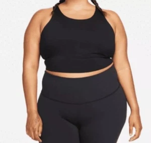 Nike Yoga Women's Dri-FIT Luxe Cropped Bra Top Tank Black Plus SZ 2X DV4909 NWT - Picture 1 of 6