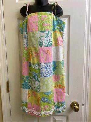Vestido de sol vintage Lilly Pulitzer niñas talla 14 edredón estampado cuadrado Foto 1 de 4