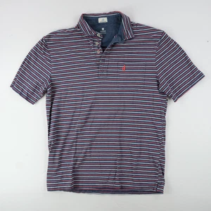 Johnnie O Hangin Out Polo Shirt Mens Medium Blue Red White Striped Surfer Logo - Picture 1 of 6