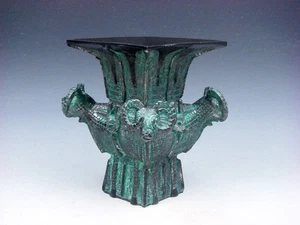 Antique Solid Bronze Crafted Unique Square Incense Burner Vase 4 Goats #12012202 - Picture 1 of 10