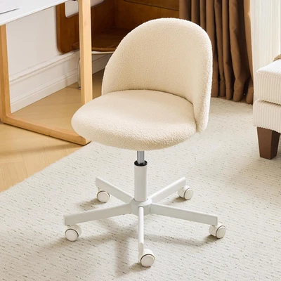 Silla de tocador soporte lumbar, silla de trabajo giratoria enrollable ajustable de peluche para computadora Foto 1 de 4