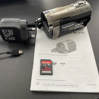 Panasonic HC-V10 HD Camcorder Battery Not Charging - With Charger & 32GB SD Card - Image 1 of 4