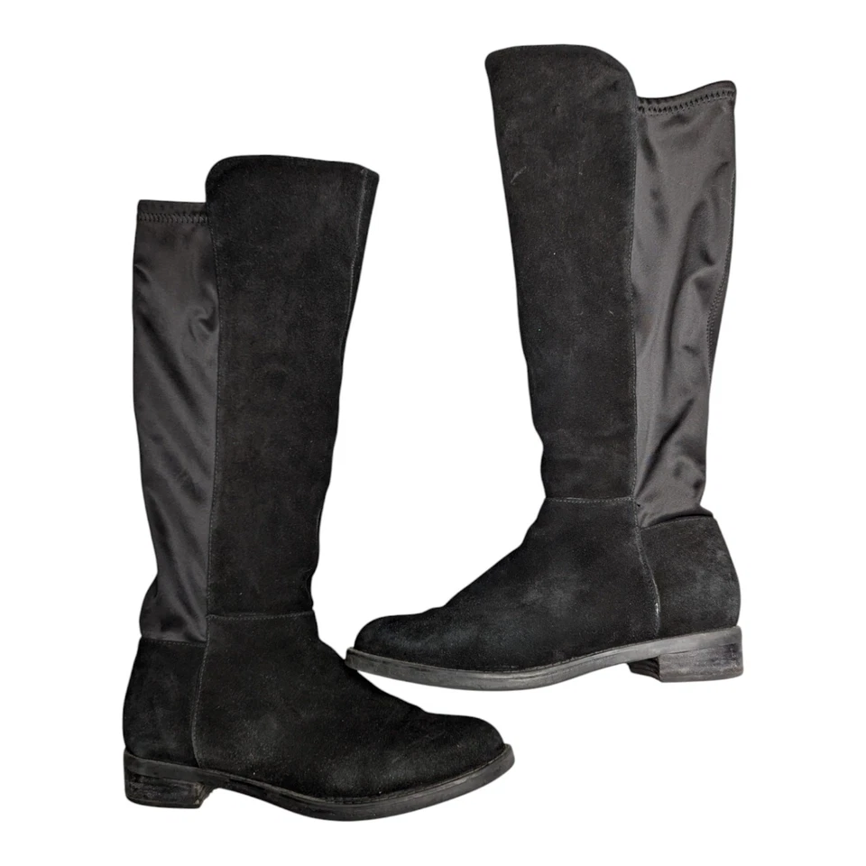 Botas de montar planas de pantorrilla elásticas hasta la rodilla de gamuza impermeables negras Blondo Ellie 9,5 Foto 1 de 4