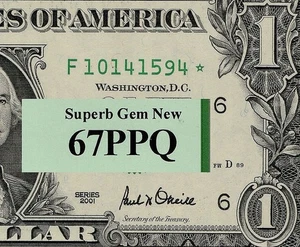 2001 $1 FW Federal Reserve Star Note F10141594* PCGS 67PPQ Atlanta Better Block - Picture 1 of 3