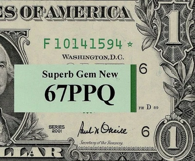 2001 $1 FW Federal Reserve Star Note F10141594* PCGS 67PPQ Atlanta Better Block - Image 1 of 3