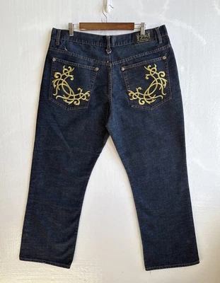 Jeans Chams masculino 40 reto ajuste relaxado lavagem escura jeans retrô grunge vintage - Imagem 1 de 4