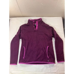 Eddie Bauer Womens Pullover Fleece Top Purple Magenta Snap Button Mock Neck M - Picture 1 of 6