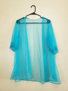 De colección JCPenney Mujer L Cama Chaqueta Bata Azul Transparente Nylon Frente Abierto Lencería  - Imagen 1 de 3