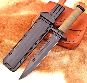 Custom Made Commando Hunting Knife Black Coated Carbon Steel W Cover 2885 - Picture 1 of 6