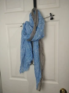 Unbranded Woman Scarf Blue Paisley Floral Colorblock Casual Wear Accent - Picture 1 of 6