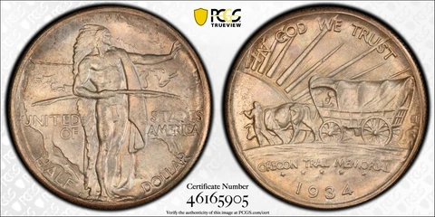 1934-D OREGON SILVER COMMEMORATIVE HALF DOLLAR "TRIPLED DIE OBVERSE" PCGS MS66 Cover