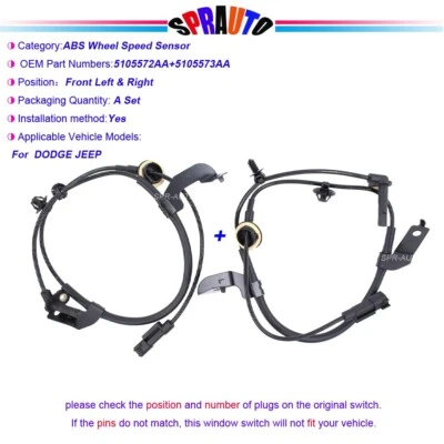 Sensor de velocidad de rueda ABS delantero izquierdo y derecho 2 piezas para Jeep Compass Dodge calibre Foto 1 de 4