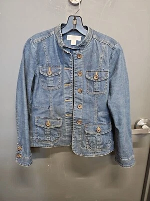 Chaqueta de mezclilla Petite Sophisticate elástica para mujer 2P botón cuello corto 4 bolsillos Foto 1 de 4