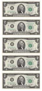$2 1976 Series Federal Reserve Notes New York Fr#1935-B Sequential 5 Notes - Picture 1 of 2
