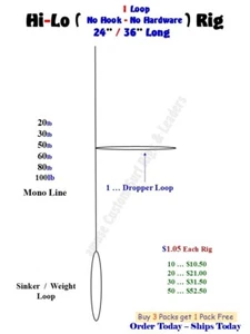 Hi-Lo ( 1 Loop - No Hardware ) Surf Rigs Blackfish Sea Bass Fluke Porgies - Picture 1 of 1