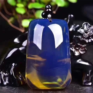 Natural Mexico Blue Amber Pendant Necklace Men Women Charms Jewelry Amulet Gift - Picture 1 of 6